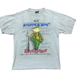 Hunting Excuses Vintage Hunter Comedy Funny Outdoors Gray T-Shirt Men's Size L